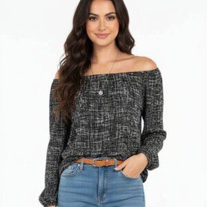 Must-Have: Michael Kors Lg Off-Shoulder Top (Bardot Style)  Black/White Flawless